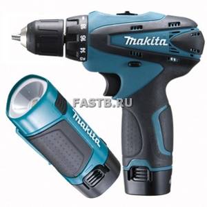 Аккумуляторная дрель-шуруповерт MAKITA DF330DWLE (10.8В,2*1.3Ач(Li-Ion),10мм,24/14Нм,0-350/1300об/мин,кейс+фонарь)