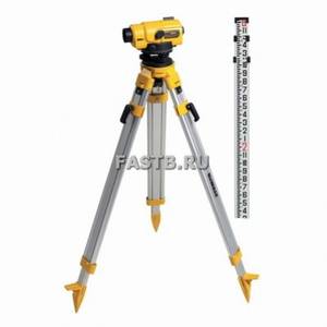 Нивелир оптический DeWALT DW 096 РК (100м,26-кратное,автовыравнивание,коэф.1:100, рейка,штатив,отвес,кейс)